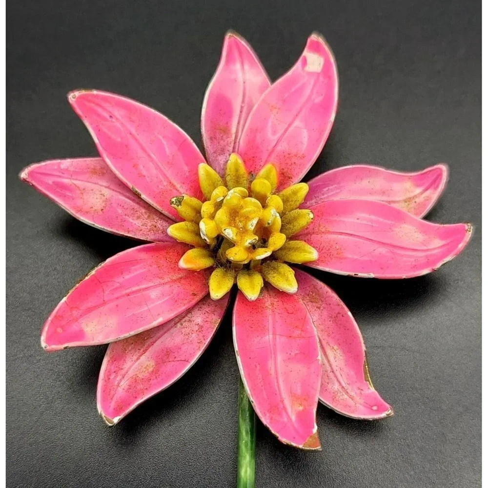 Vintage Pink Metal Flower Wobbler Brooch Pin 3.5" - Picture 3 of 6